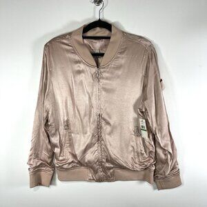 Calvin Klein Jeans Woman Puffy Satin Bomber Jacket Size Large Pink New With Tags